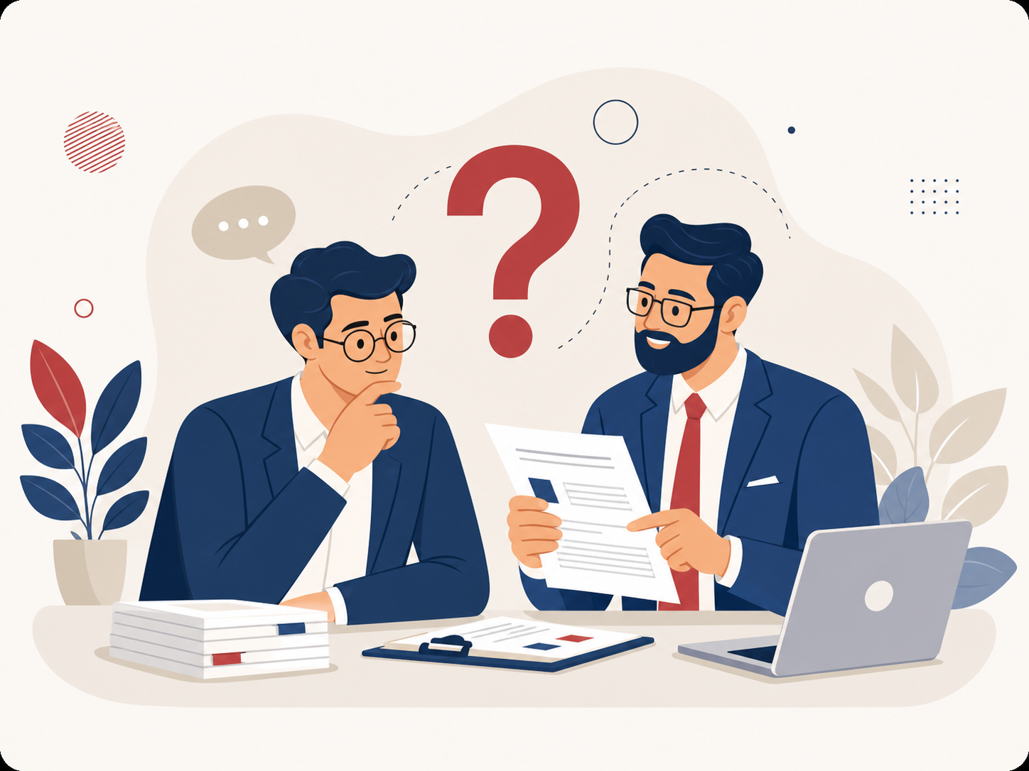 Illustration of an advisor reviewing insurance policy documents